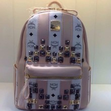 一件代发 MCM中号杏色双肩包 经典条纹款 爆款