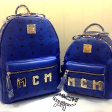MCM官网 大号宝蓝色双肩包 大LOGO款包包