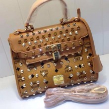 正品代购品质 MCM中号镶钻ketty包 土黄色秋冬款 专柜同步