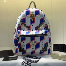 MCM新款彩虹M钉 白色小号原版皮 高档双肩包 一件代发