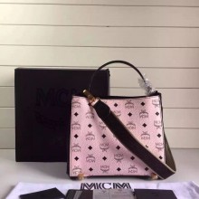 MCM专柜新款原单 LG进口PVC料配定制粒面牛皮 粉色拼黑