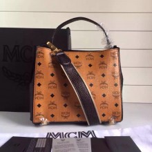 MCM原单包包批发 正品代购品质 土黄拼黑 PVC搭配粒面牛皮