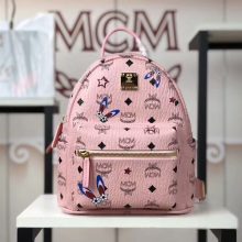 MCM新款 幻想兔双肩背包 时尚个性通体饰有色彩缤纷的幻想兔图案 冰激凌粉
