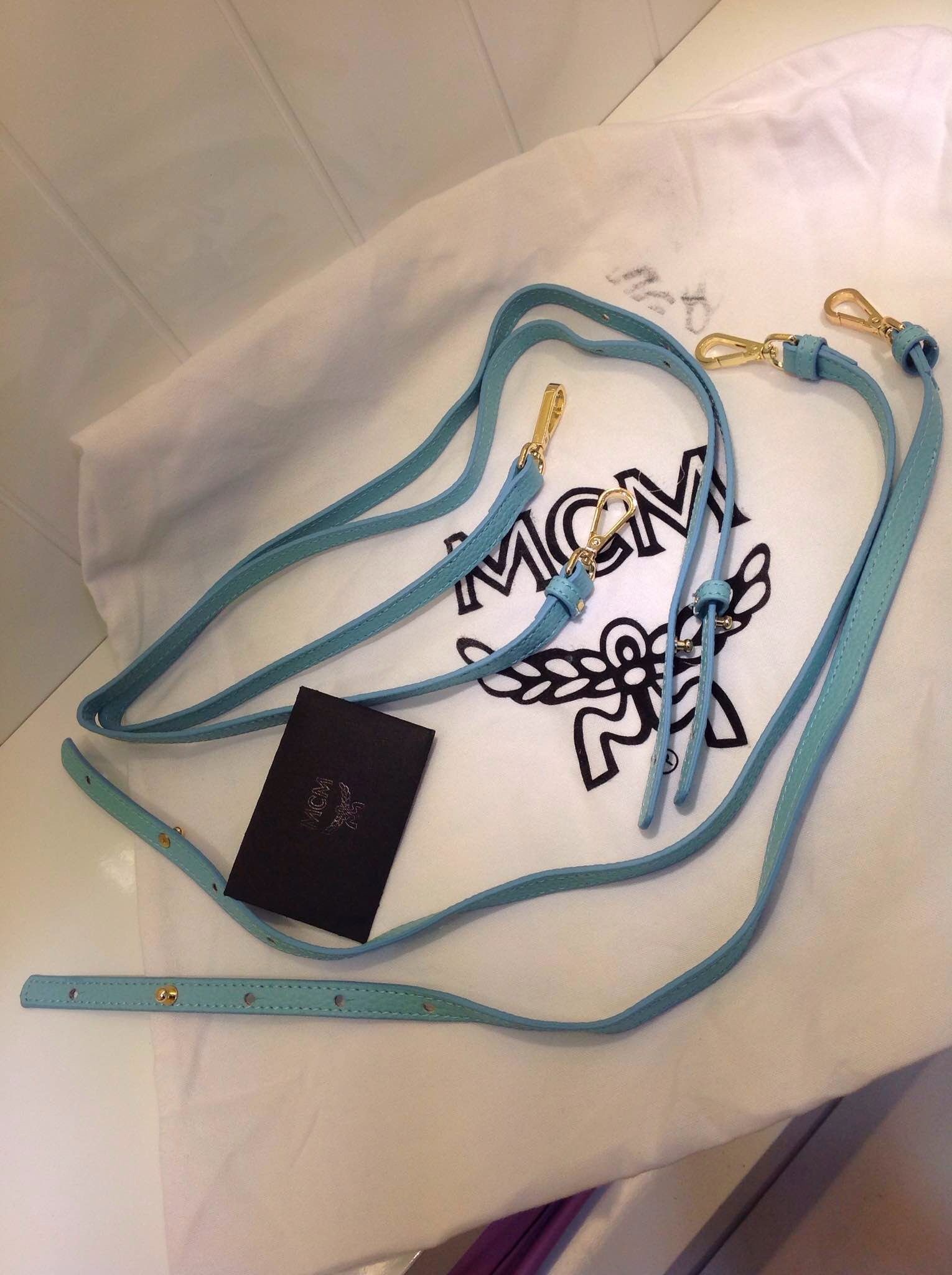 2015新款 MCM双肩包 斜挎包 湖水蓝 原版皮