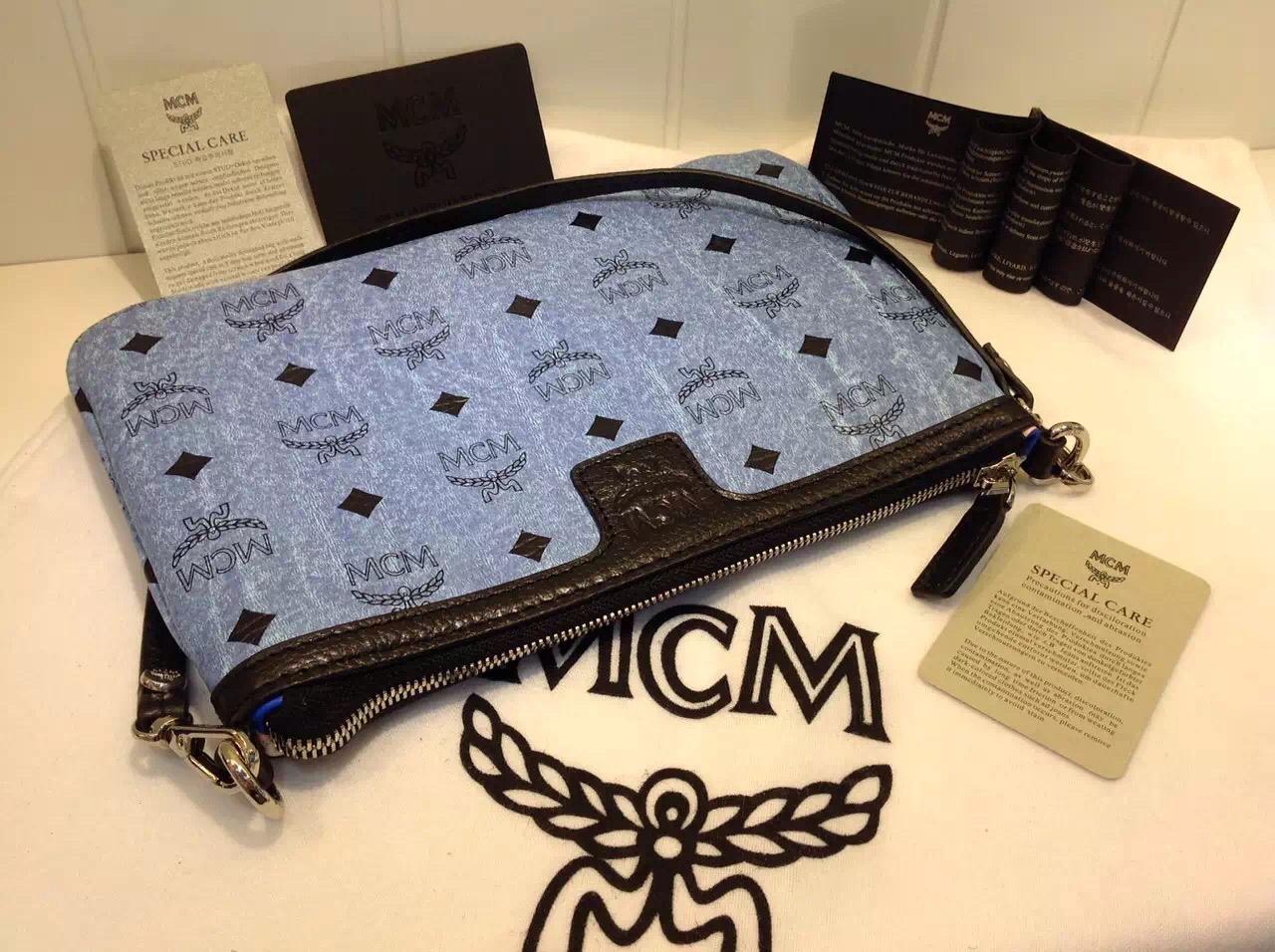 广州MCM 专柜款式推荐 子母购物袋 水洗蓝时尚包包 一件代发
