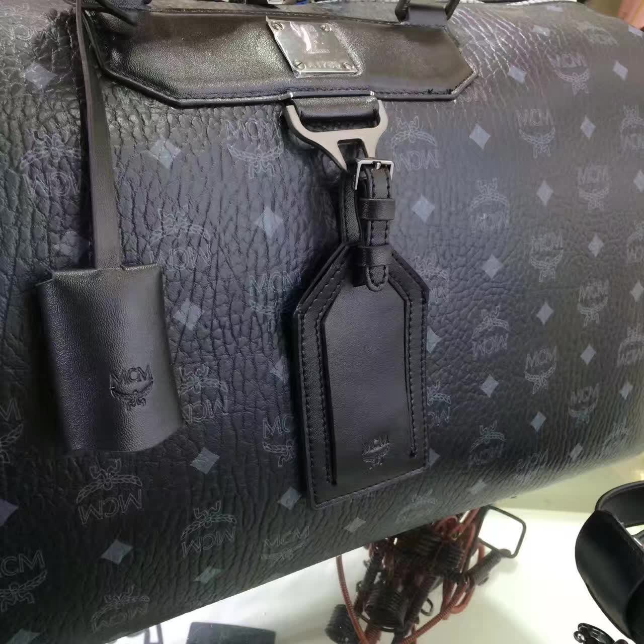 MCM男包 Nomad系列旅行袋 PVC配牛皮内里猪皮 铜牌独立编码 黑色