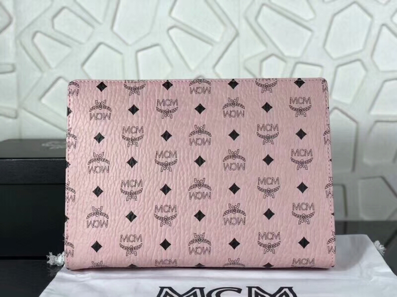 MCM2018年新款 经典LOGO印花拉链手包 原单PVC顶级ykk玉米大牙 无手绳 粉色