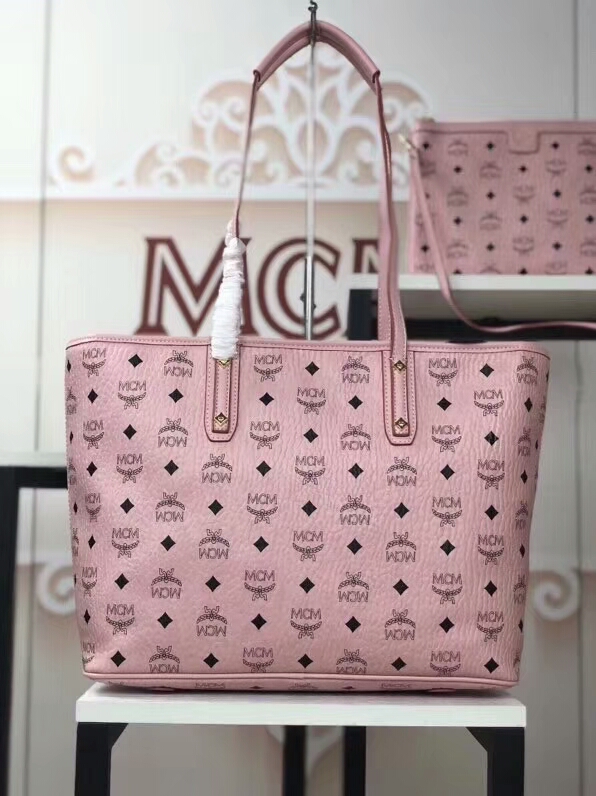 MCM2018新款 Mille幻想兔子母购物袋 颜色多彩的幻想兔图案 ykk拉链 铜牌独立编码 冰激凌粉