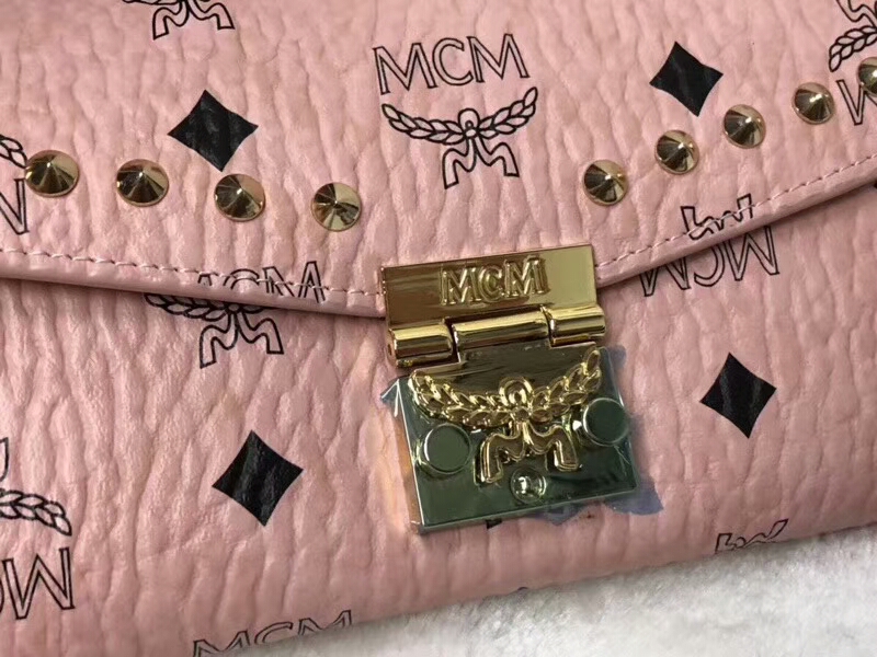 MCM新款 铆钉链条包 可拆卸当钱包 全新PVC皮纹配高品质牛皮 冰激凌粉