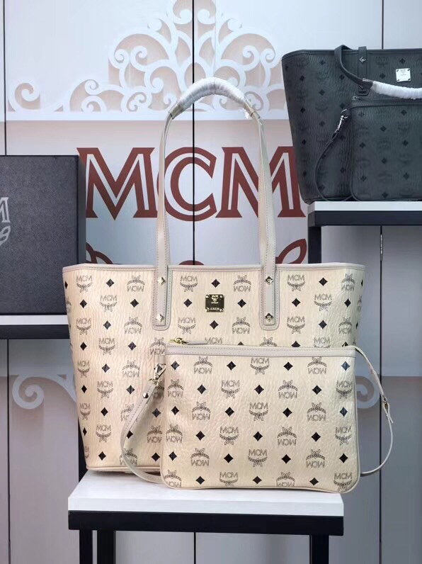 MCM包包官网 Visetos Anya购物袋 实用随和 米白