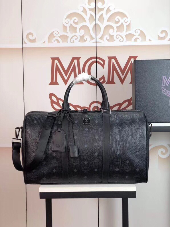 MCM包包批发 Traveler Visetos周末旅行包 耐用的Visetos印花涂层帆布与粘合衬里制成 黑色